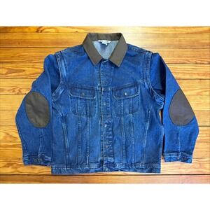 Vintage Dakota Button Up Denim Chore Jacket Men's Large Elbow Patches Zip Sleeve